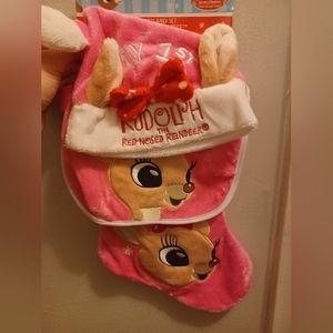 Baby's 1st Rudolph pink stocking set